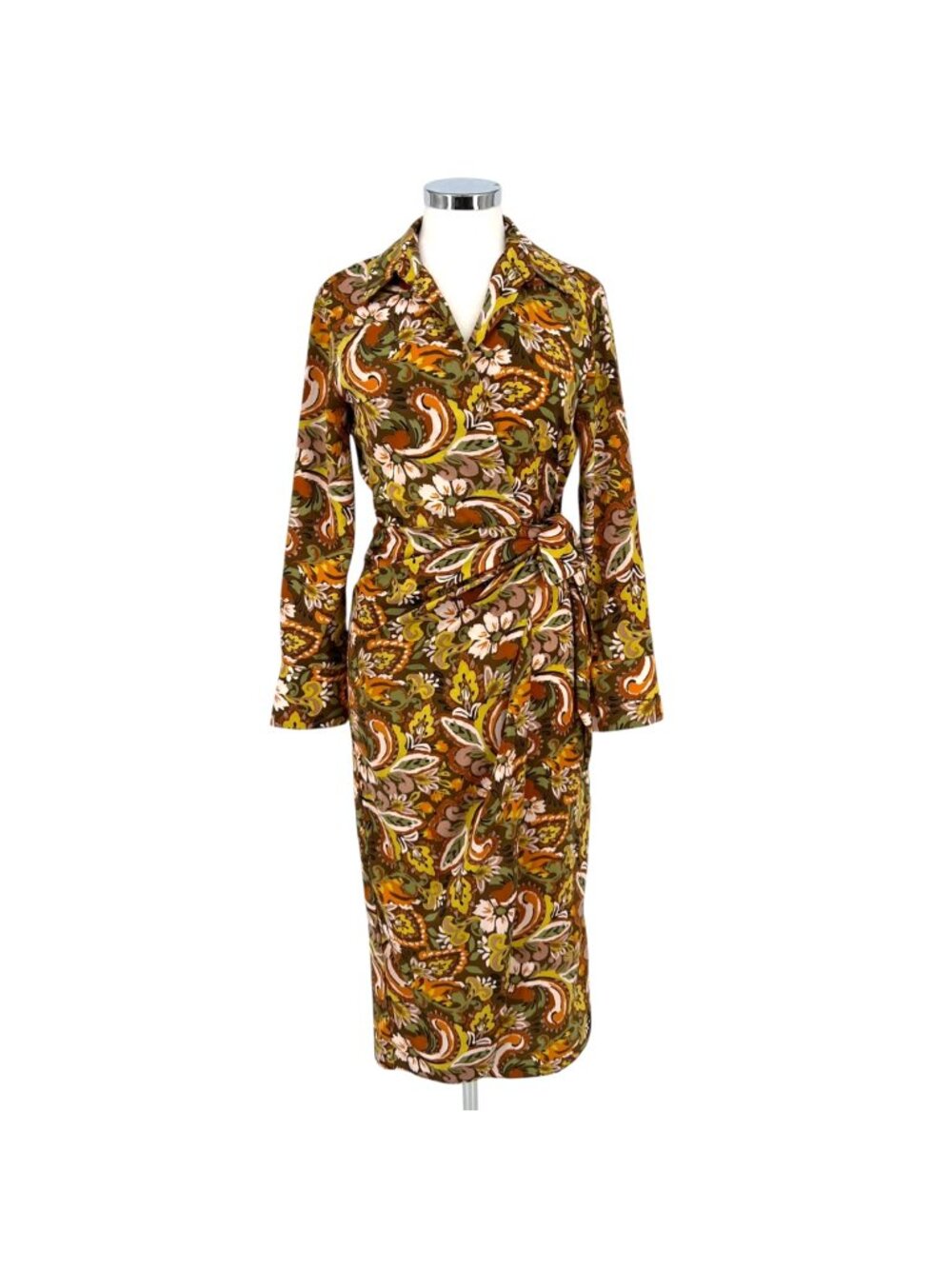 Drew Earthy Bohemian Paisley Midi Wrap Dress Brown Multicolor Size Small